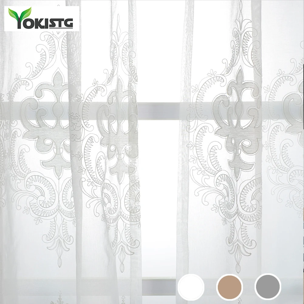 Роскошные европейские прозрачные шторы из вуали с вышивкой тюль для гостиной