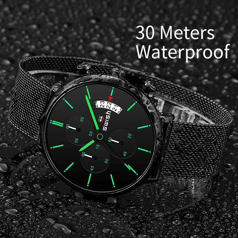 Часы наручные SWISH Мужские кварцевые спортивные брендовые светящиеся в стиле