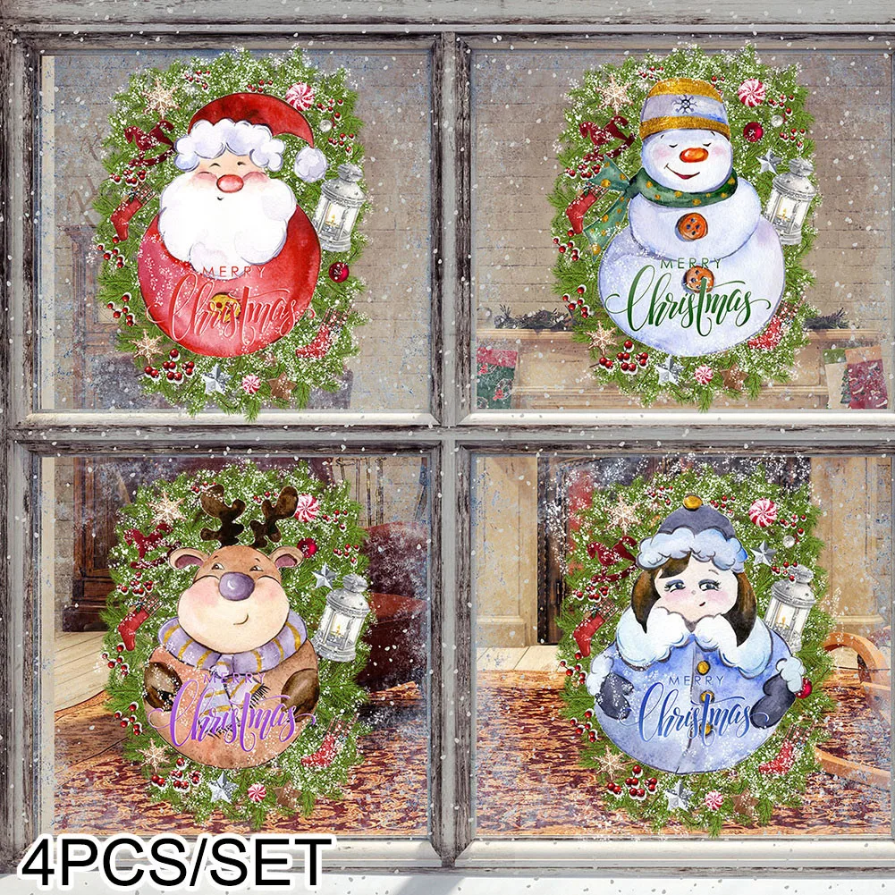 

2022 Removable Christmas PVC Static Sticker Santa Elk Window Stickers Beautify Snowflake Wall Decals New Year Party Glass Paste