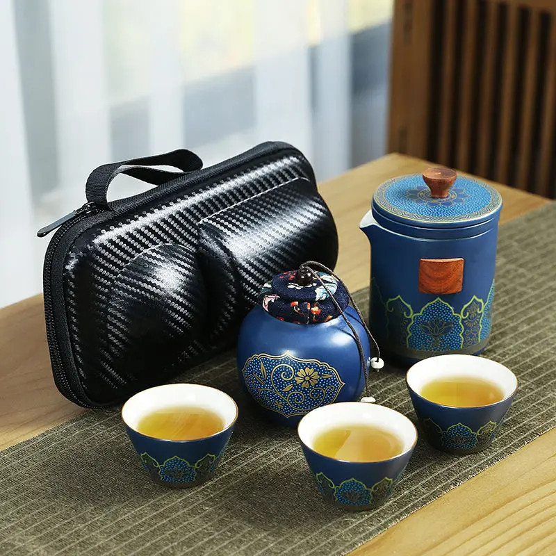 

Быстрый Кубок Керамика Портативный дорожная сумка чайный набор кунг-фу небольшой набор для отдыха на открытом воздухе для ручной клади зав...