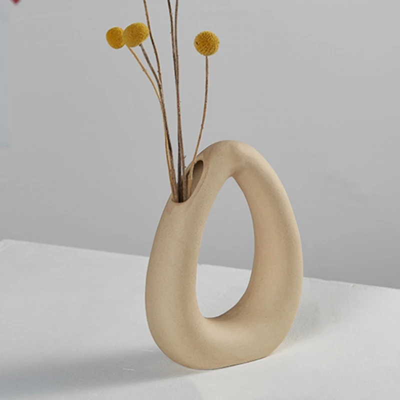 

Geometric Ceramic Vase Furnishing Articles for Home Decor,Modern Vase Desktop Furnishing Hollow Vase
