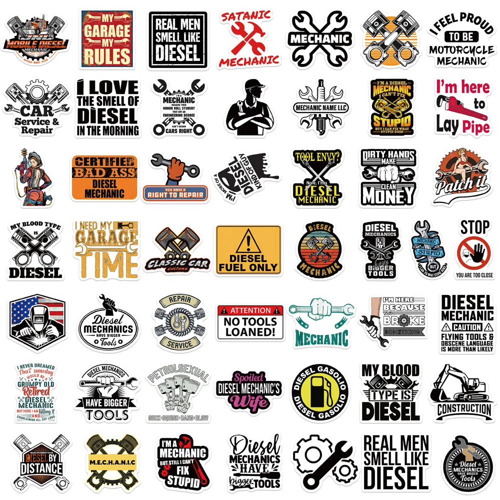 103050pcs cartoon diesel mechanic sign graffiti stickers diy skateboard motorcycle laptop car phone luggage waterproof sticker free global shipping