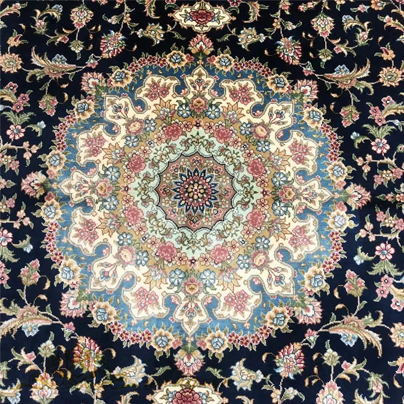4 'x6' Синий персидский дизайнерский шелковый ковер ручной работы для спальни