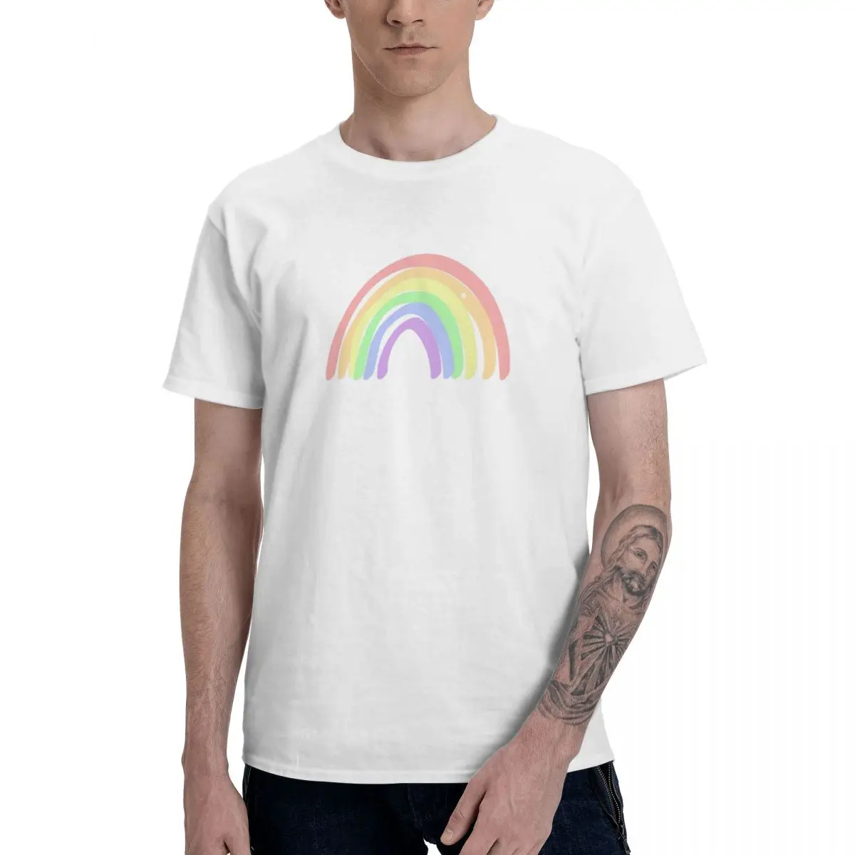 

Gorgeous Pastel Rainbow Aesthetic Clothes Men's Basic Short Sleeve T-Shirt Graphic Funny Tops