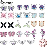 bamoer 100 925 sterling silver vintage pattern ear studs heart butterfly crab purple cz earrings for women party jewelry gift