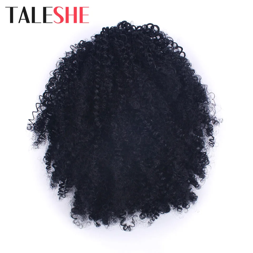 

TALESHE Black Drawstring Puff Afro Kinky Curly Ponytail African American Short Wrap Synthetic Clip in Hair Extensions 8inch