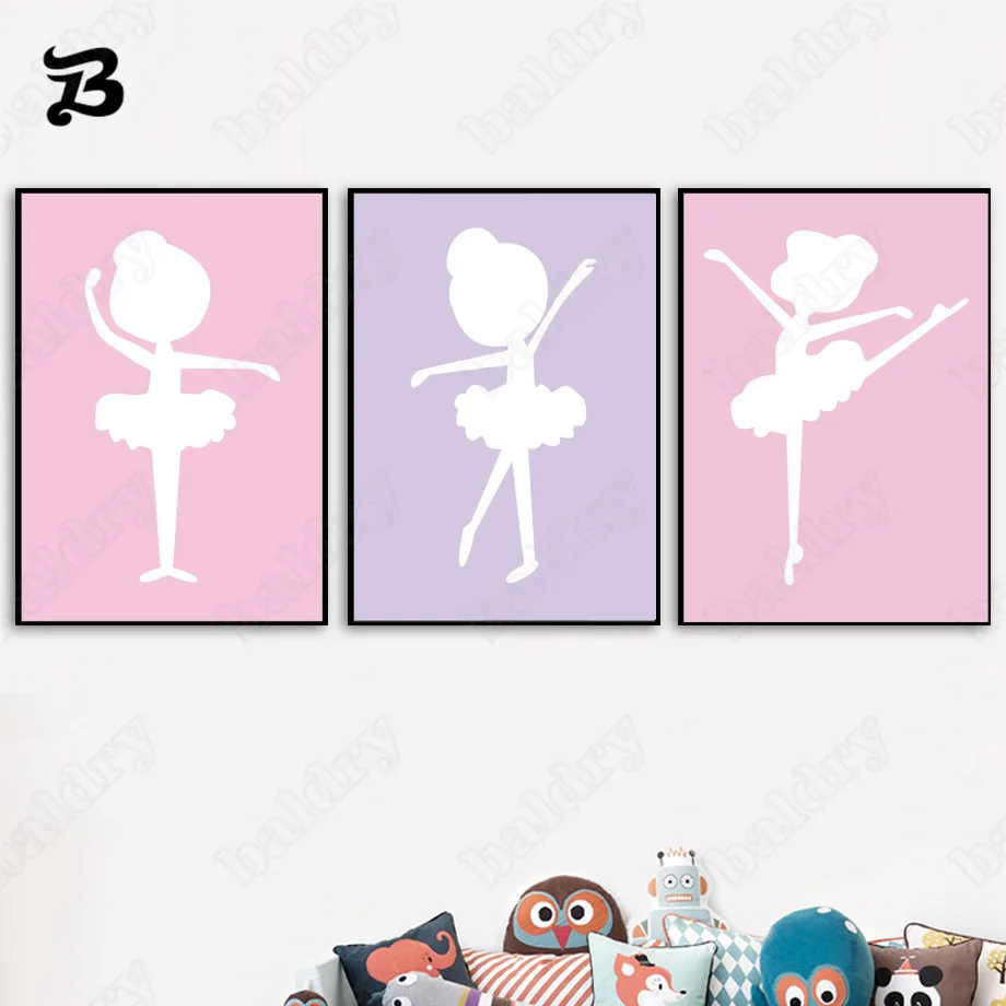 

Canvas Painting Abstract Ballet Dancer Cartoon Little Girl Dancing Posters Print Wall Art Pictures for Baby Girl Room Home Decor