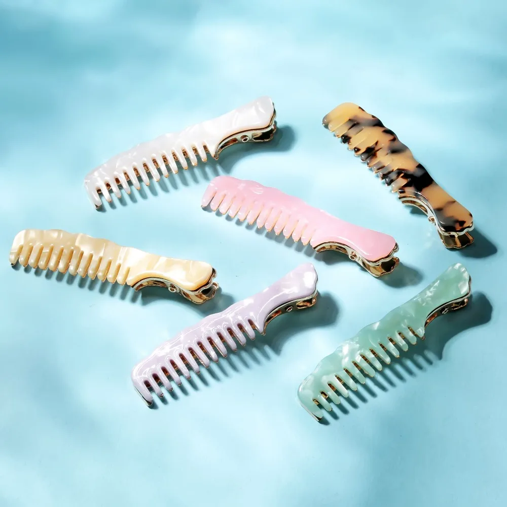 Модная акриловая заколка для волос в форме расчески леопарда золотая