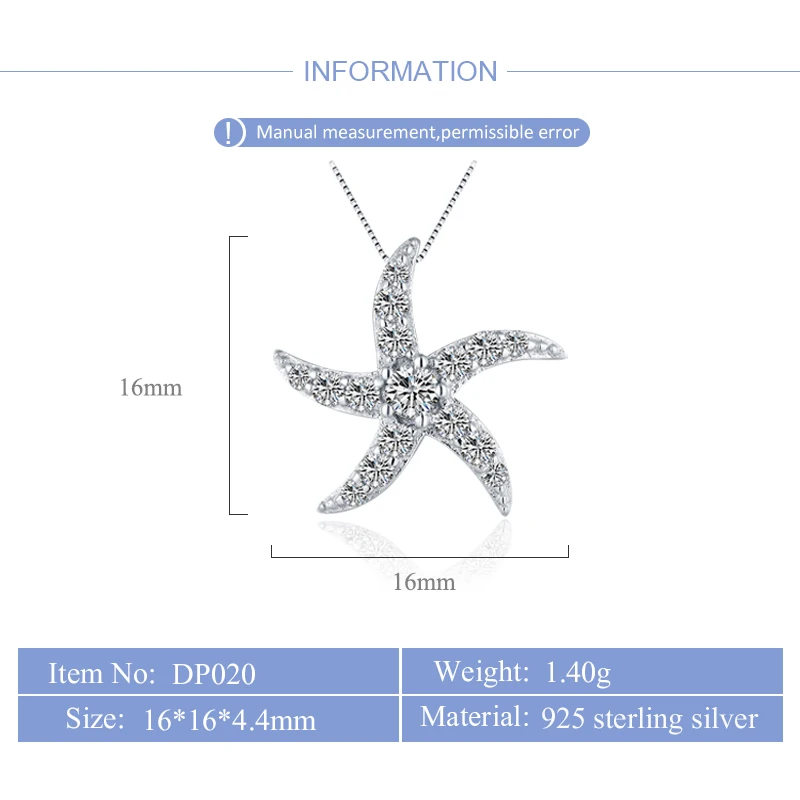 CLUCI Настоящее серебро 925 Милая Морская звезда кулон для женщин ожерелье
