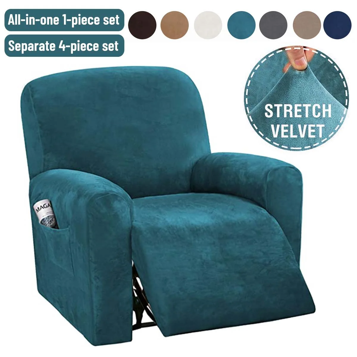 

All-in-1/4pcs Split Design Velvet Recliner Chair Covers Waterproof Couch Covers Armchair Slipcover Washable Furniture Protectors