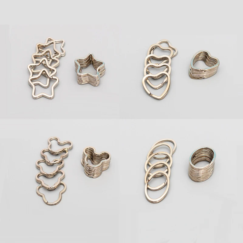 10 шт./лот полированный брелок в форме сердца и звезды кольцо для ключей с разрезом