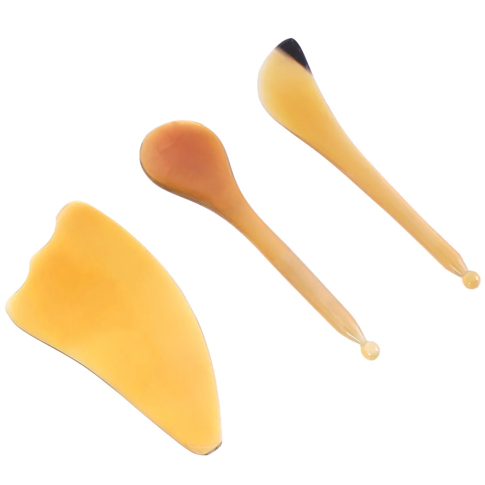 

3Pcs Natural Cattle Horns Scraping Board Face Massage Plate Massaging Tool