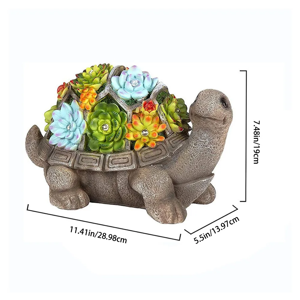 

Solar Garden Ornament Turtle Statue with LED Light Succulent Plant Artistic Craft Sculpture Decoration for Outdoor Yard Patio