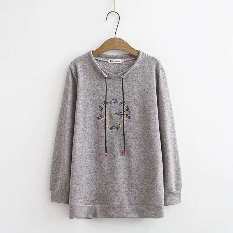 

Модные женские худи с цветочной вышивкой размера плюс XL-4XL, Осенний Повседневный свободный Мягкий Розовый пуловер