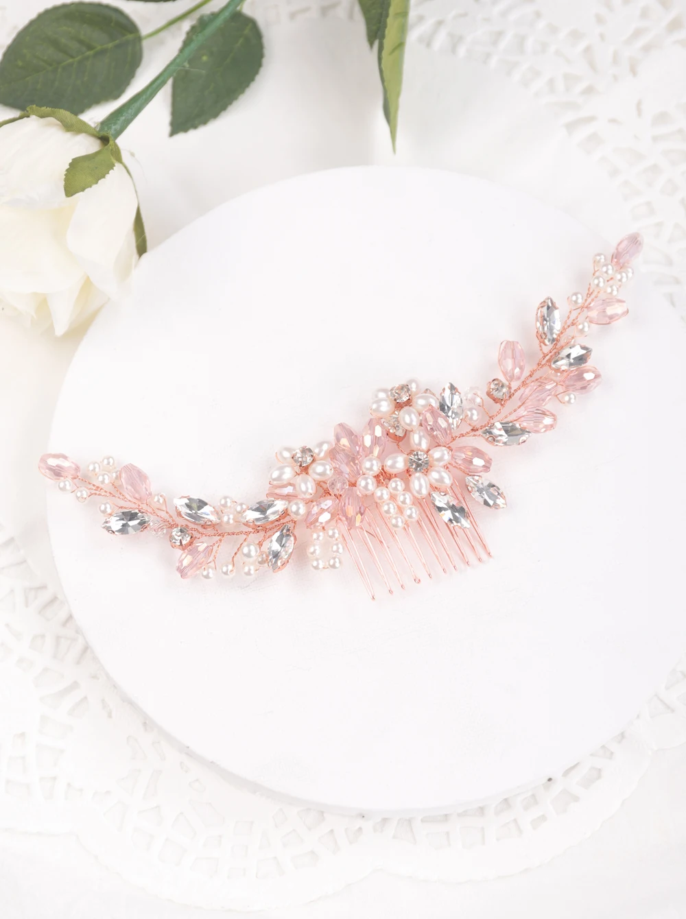 Гребень стразы для волос с кристаллами цвета розового золота свадебные