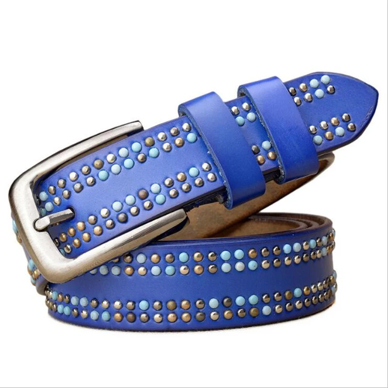 

2021 Luxury Belts for Women Hip hop Fashion Rivet Decoration High Quality Leather Belts Pin Buckle Jeans Waist Belts