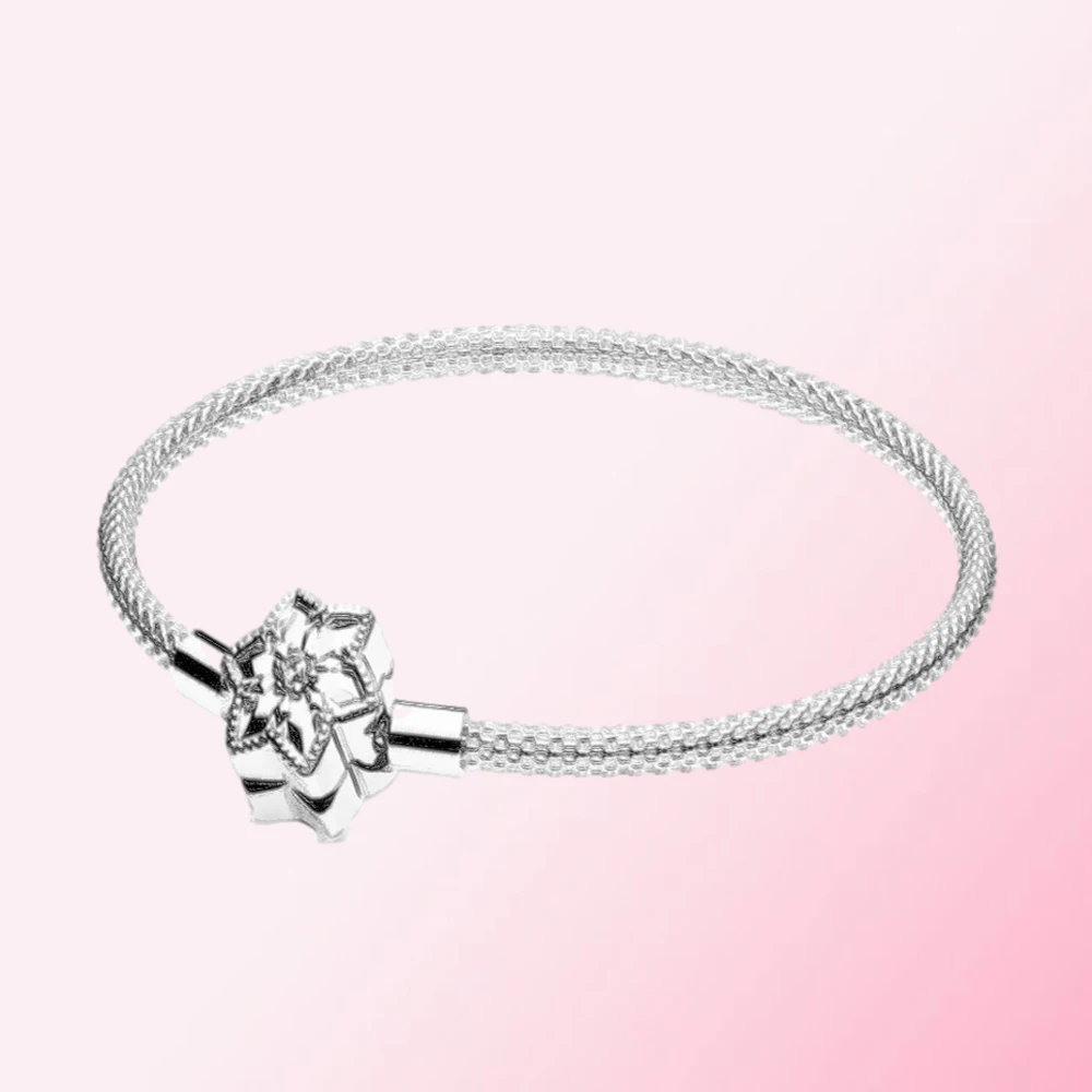 

100% 925 Sterling Silver Winter Snowflake Clasp Mesh Women's Beautiful DIY Bracelet Free Shipping Wholesale Factory Direct Sale