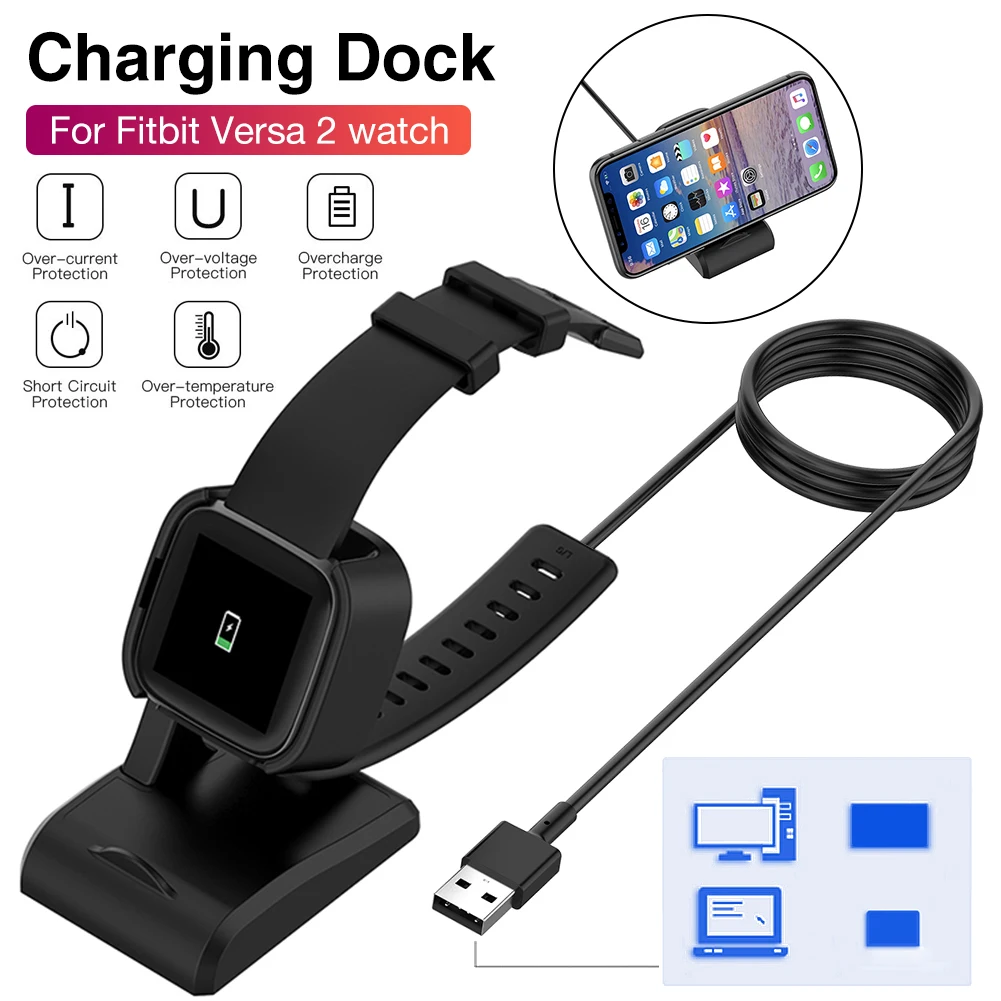 For Fitbit Versa 2 Charger Dock Nonslip Charger Stand Dock Adapter Cable Replacement Charging Cable Fit For Fitbit Effectual