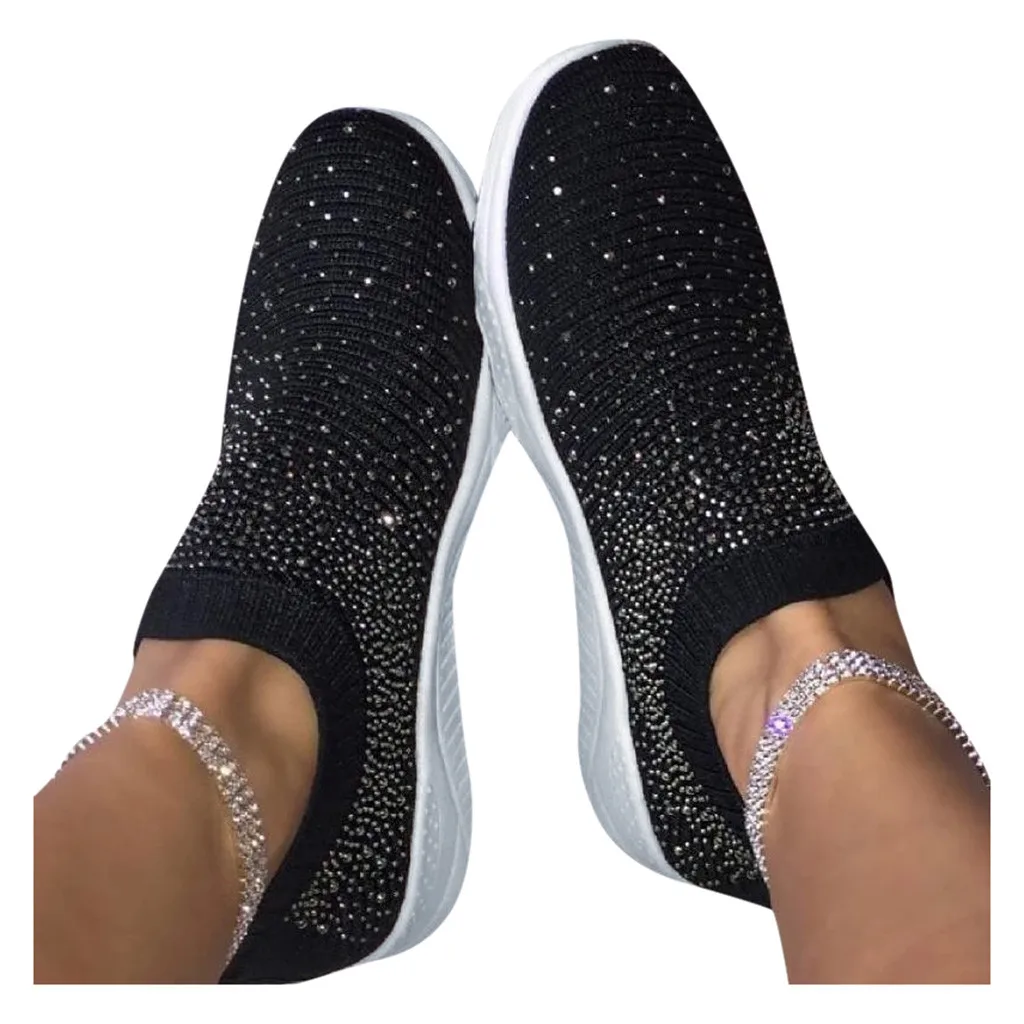 

WDHKUN Women's Ladies Ankle Shoes Flat Loafers Crystal Fashion Bling Sneakers Casual Ladies Slip On Breathable Casual Shoes #xsw