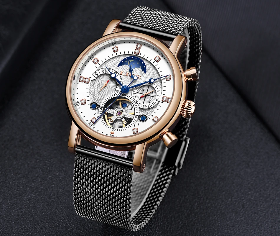 LIGE, подарок, мужские часы, брендовые, Роскошные, модные, Tourbillon, автоматические механические часы, мужские часы из нержавеющей стали, Relogio Masculino