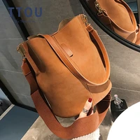 vintage casual bucket bags for women shoulder bag solid pattern quality pu leather messenger bag big tote popular style 2020