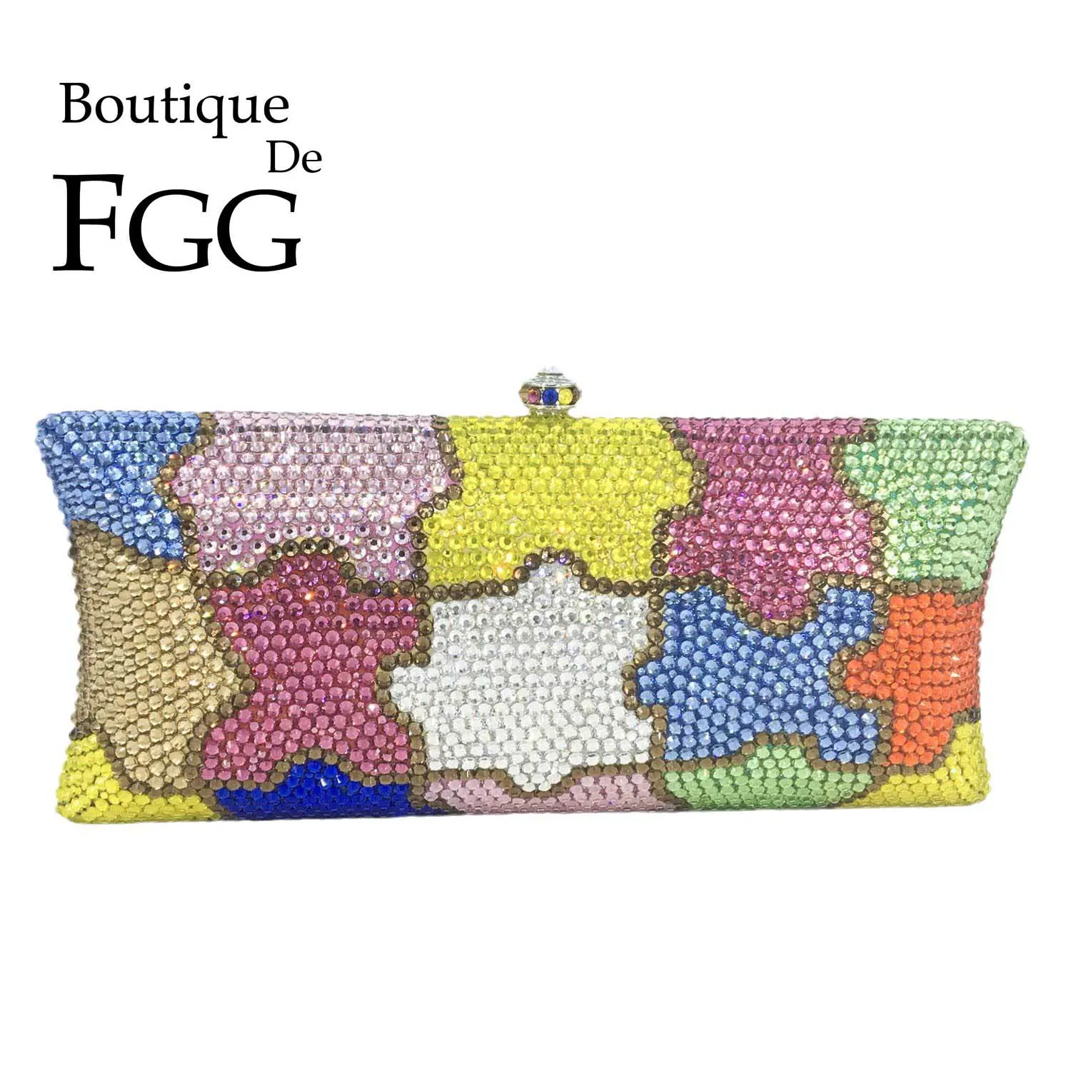 Boutique De FGG Novelty Puzzle Women Crystal Evening Bags Party Gala Dinner Ladies Rhinestone Clutch Handbags and Purses