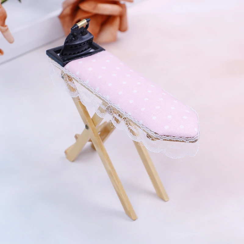 

1 Set 1:12 scale Mini Lace Iron Ironing Board Dollhouse Furniture For Doll House Pretend Play Toy Kid Gift