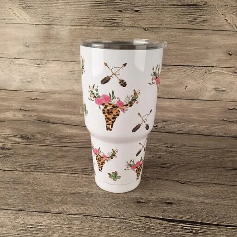 30 унций Bull Flower Tumbler нержавеющая сталь ацтекская Двухстенная Вакуумная чашка милый подарок для воды держатель DOM1175 - Цвет: leopard bull
