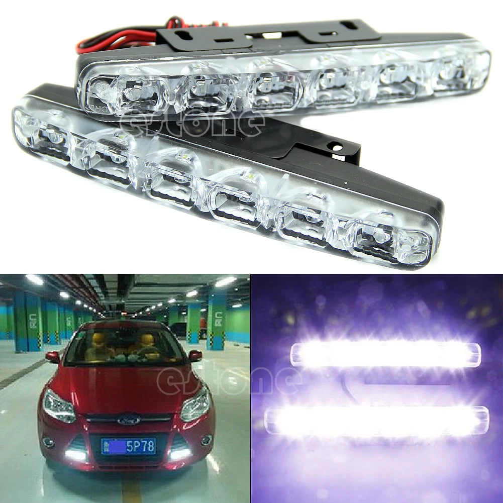 

2x Xenon White 6 LED Super Bright DRL Daytime Running Driving Fog Lamps Lights