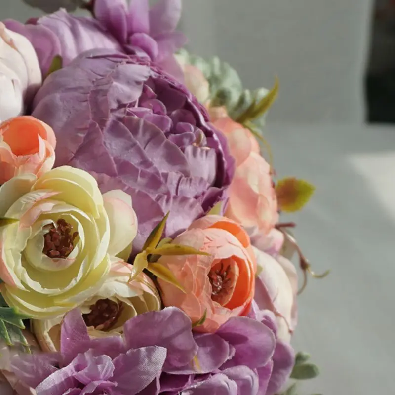 Realistic Artificial Peony Wedding Bouquets Handmade Tea Rose Fake Berry Romantic Bride Bridesmaid Holding Flower Party Decor |