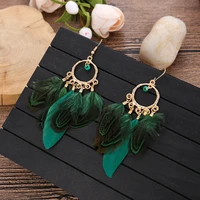 ladies round beaded feather tassel earrings fashion simple ethnic bohemian retro long 2021 new ethnic style earrings