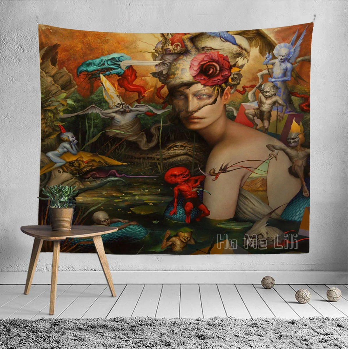 Tapiz de Interior &uacute;nico para artista surrealista, tapiz pintado de Dan Quintana con base de &aacute;ngeles-1
