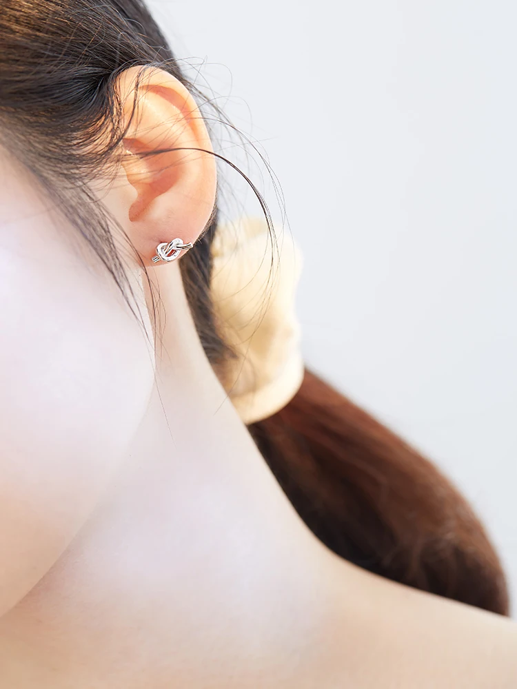 

LEKANI 100% 925 Sterling Silver For Women Knot Stud Earrings Minimalist Trendy Rose Gold Color Earring Silver Fine Jewelry