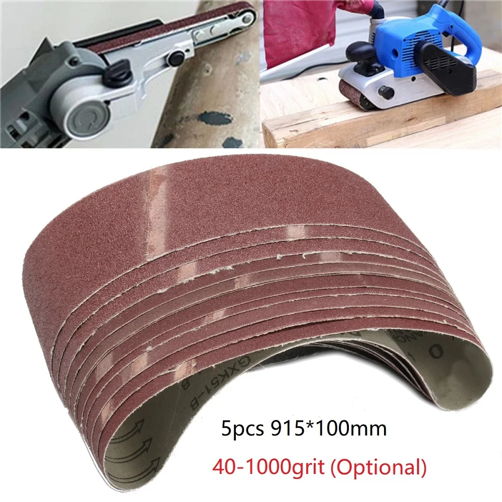 

5Pcs Set Sanding Belts 915*100mm 40-1000 Grit Assortment Metal Grinding Bands For Sanding Wood Paint