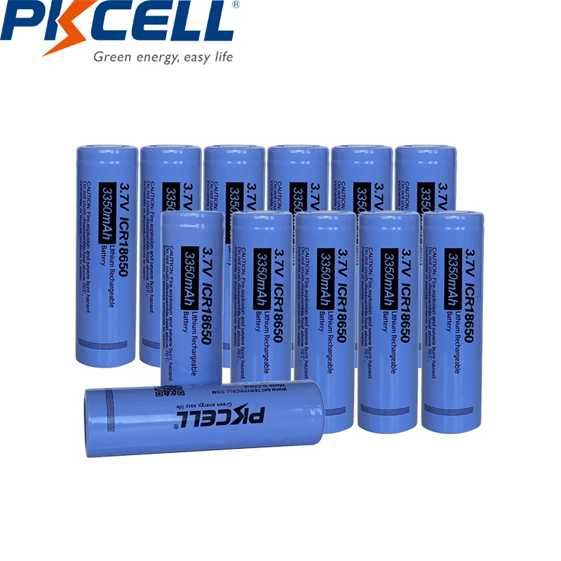 Литиевые батареи PKCELL ICR 18650 12 шт. ICR18650 3 7 в литий ионные аккумуляторы 3350 мАч плоские