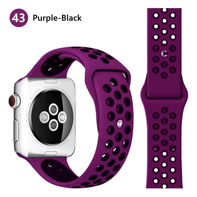 purple-black Силиконовый ремешок для Apple watch band 42 мм 38 мм iWatch 4 band 44 мм 40 мм браслет часы correa резиновый ремешок для часов Apple watch 4 3 2 1 - Цвет ремешка: purple-black