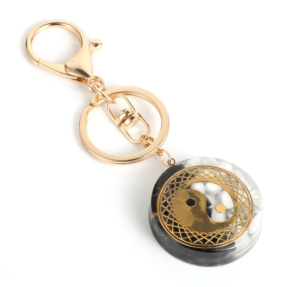 Китайский брелок для ключей Yin and Yang Tai Chi Orgone из натурального камня черный