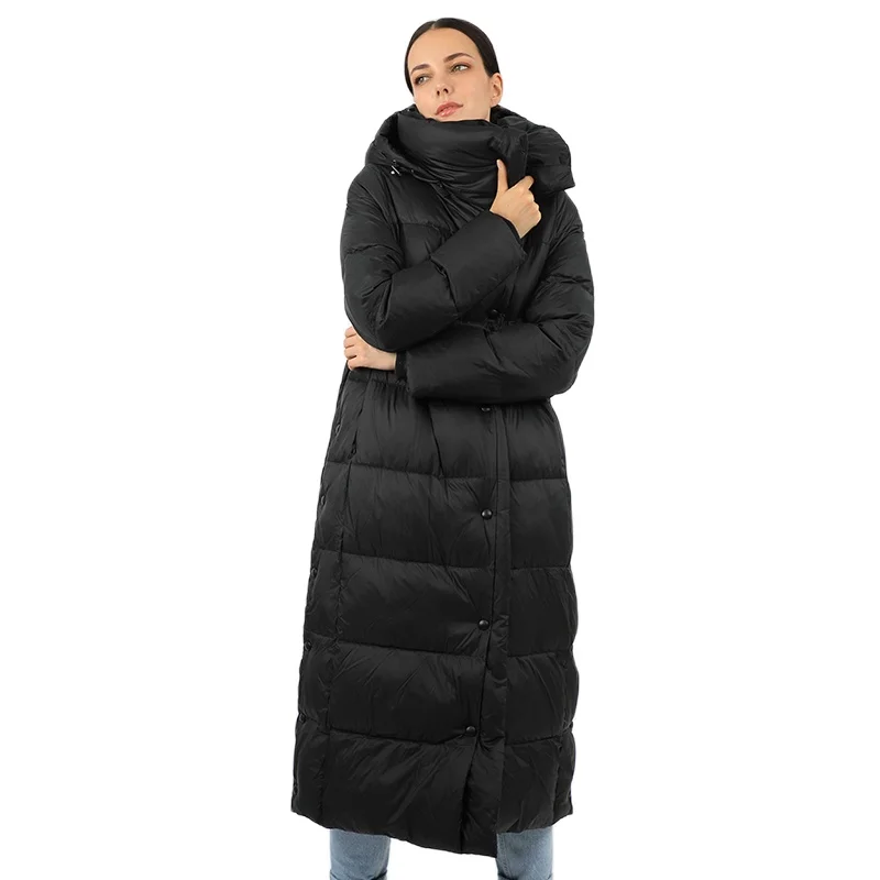 Women's Long Down Jacket Parka Outwear With Hood Quilted Coat Female Office Lady Cotton Clothes Warm Fashion Top Quality 19-079