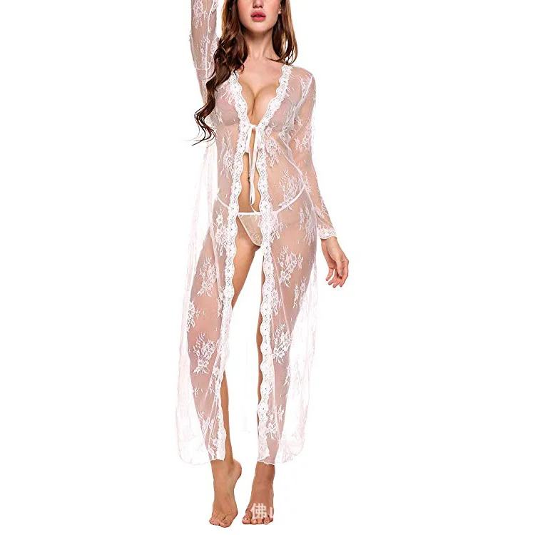 Пижама в европейском и американском стиле длинное кружевное платье-кардиган