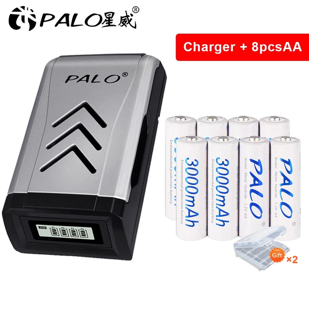 

Palo 1.2V AA Rechargeable Battery 3000mAh Ni-MH Pre-charged Rechargeable Bateries + Battery Charger for 1.2V AA AAA Battery