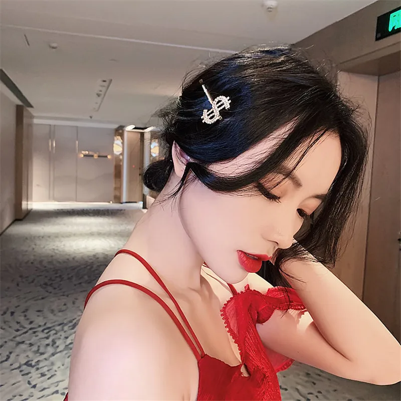 

Dollar Sign Hairpins Fashion Rhinestone Hair Clip Letters Shape Hairpin Crystal Hair Accessories For Women Girls Headwear