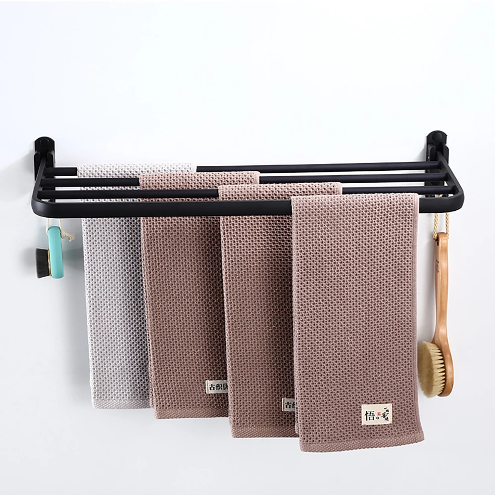 

Punch-Free Bathroom Accessories Silver Towel Holder Wall Hanging Shower Rack Folding Hook Storage Hanger