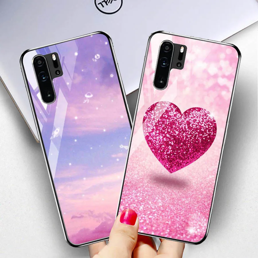 Чехол из закаленного стекла для huawei P30 pro Жесткий ПК цветные чехлы чехол телефона