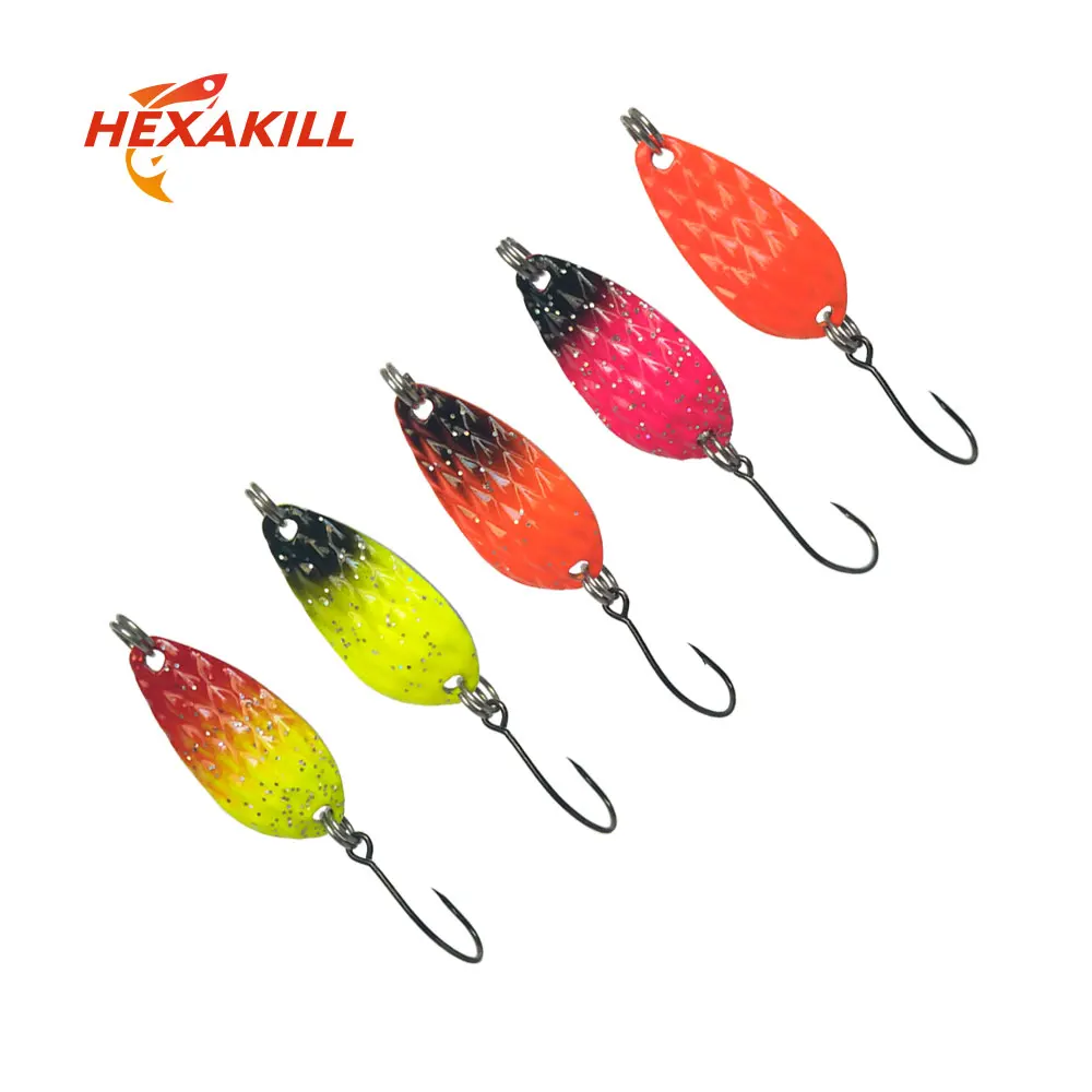 Hexakill 1 шт. 1,4g/1,8g/2,2g/2,8g/3g/3,3 гр катушка для ловли металл красочные блесны металлическая блесна приманка мини-приманка для ловли форели одинарный крючок