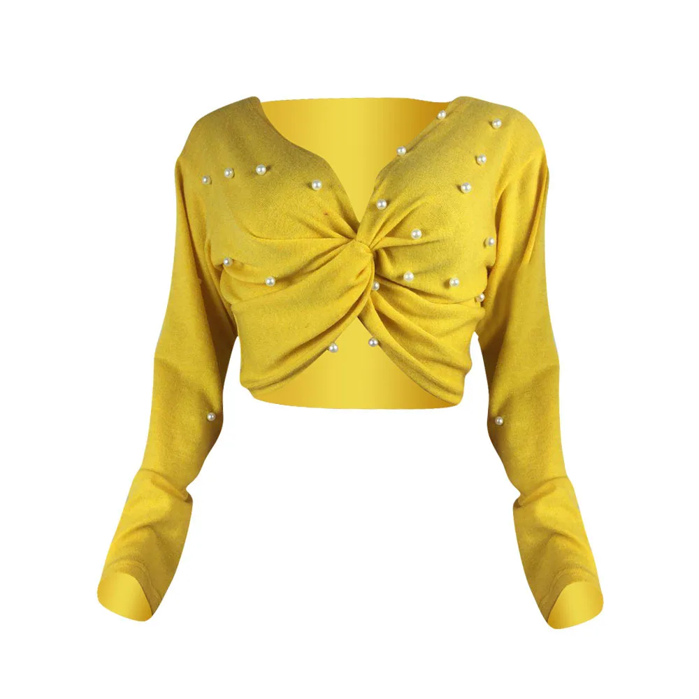 3 вида цветов осень зима жемчуг Блузка Топы с вырезом лодочкой 2018 для женщин