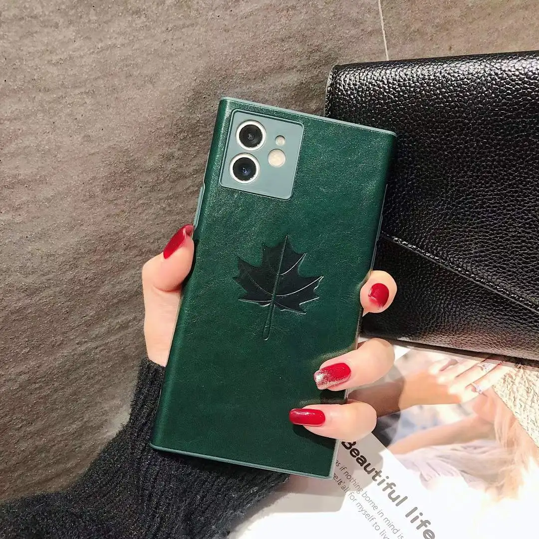 

Luxury Maple Leaf Printing Square Phone Case for iPhone 12 11 Pro Max XR XS MAX 7 8 Plus Shockproof Protection PU Leather Cover