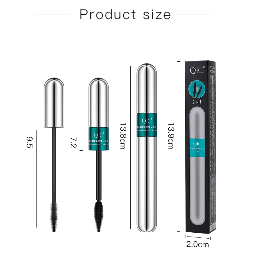 Тушь для ресниц QIC 2 в 1 Черная тушь 4D Женская водостойкая быстросохнущая