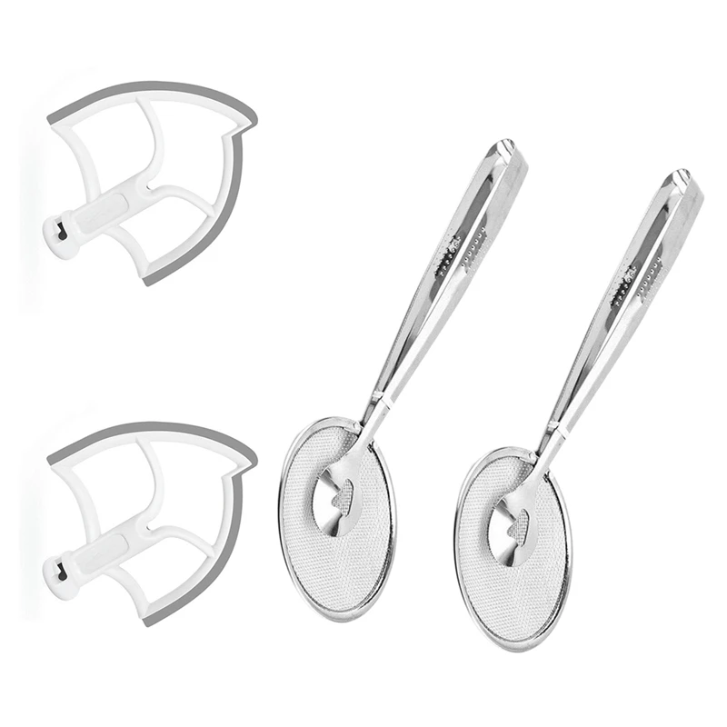 

2 Pcs Stainless Steel Fried Food Fishing Oil Scoop & 1 Set Flex Edge Beater For Kitchen Aid 6Qt Tilt-Head Stand Mixer