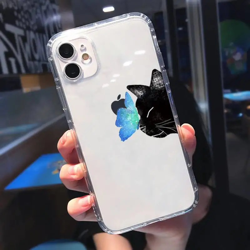 

Cat butterfly nose tip cute lovely Phone Case Transparent for iPhone 11 12 mini pro XS MAX 8 7 6 6S Plus X 5S SE 2020 XR