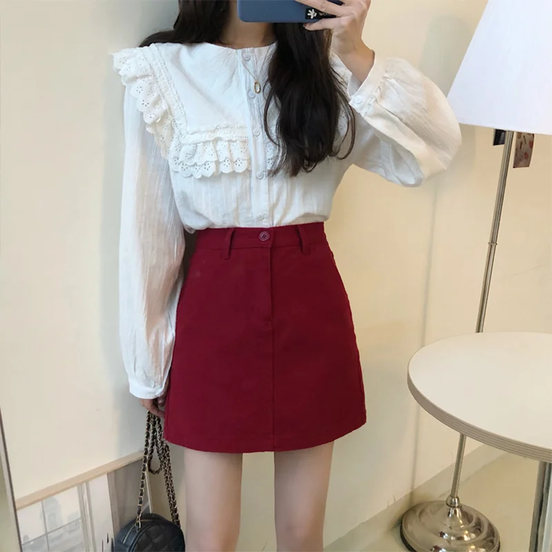 Женская джинсовая мини-юбка трапециевидной формы черная Ретро панк короткая